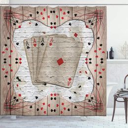 Shower Curtains Casino Curtain Lucky Cards On Grunge Wooden And Brick Look Backdrop Cloth Fabric Bathroom Decor Set