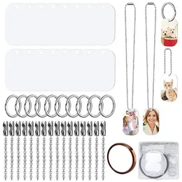 Dog Apparel 44Pcs Sublimation Stamping Blank Aluminium Tags With Chain Necklace Key Rings Heat Tape For Pet ID Pendant