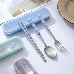 Flatware Sets Stainless Steel Portable Cutlery Set Storage Box Student Chopsticks Travel Fork Spoon Dinnerware Organizer Bin