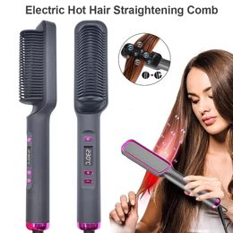 Electric Hair Straightener Comb Curlers Negative Ions Care PTC AntiScalding Styling Tool Straightening Brush 240329