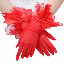 new Fi Bride Gloves Lace Bow-knot with Fingers Short White Glove Wedding Dr Accories Photo Lady Party Glove 68oM#