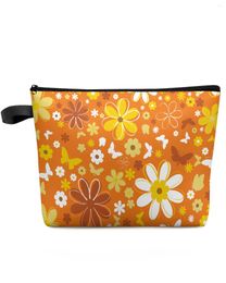 Cosmetic Bags Orange Little Daisy Flower Makeup Bag Pouch Travel Essentials Lady Women Toilet Organiser Kids Storage Pencil Case