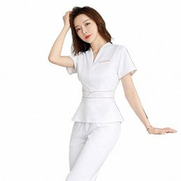 Aesthetic Uniform Summer Short Sleeve Beauty Sal Suit Women's Spa Beautician Clothing Hotel Massage Workwear Korean Overalls Z8si#