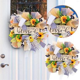 Decorative Flowers Front Door Faux Sunflower Wreath Festival Spring Summer Suitable For Family Gathering Light Up Outdoor