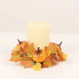 Candle Holders Artificial Holder Rings With Pumpkin Berry Silk Fabric Garland For Thanksgiving Halloween Decoration