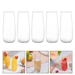 Disposable Cups Straws 5pcs Plastic Beverage Cup Whiskey Champagne Globlet Beach Drinking Glasses Clear Toasting Transparent Red Wine Glass