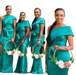 african Elegant Mermaid Bridesmaid Dres for Weddings One Shoulder Lg Satin Pleats Floor Length Plus Size Maid of Hor V6nW#
