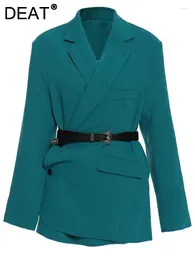 Women's Suits Fashion Women Blazer Belt Notched Single Breasted Irregular Shoulder Pad Waist Cotton Suit Jackets Spring 2024 WO533