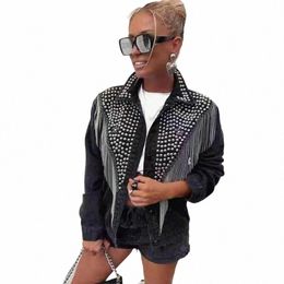 women denim jacket metal winter jacket women stud streetwear womens jackets and coats winter coat s73D#