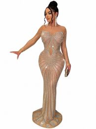 cm.yaya Women Mesh Patchwork Diamds Hot Rhinestes Bodyc Midi Mermaid Maxi Dr 2023 Evening Sexy Party Dres Vestidos 92fS#