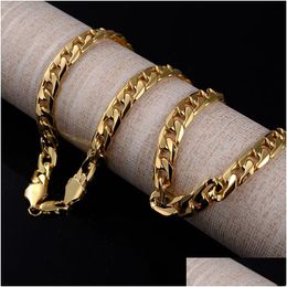 Chains Fashion Luxury Jewerly 18K Yellow Gold Cuban Chain 10Mm Width Necklace For Women And Men 60Cm 23.6Inch Drop Delivery Jewellery Ne Dhq6N