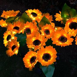 Decorative Flowers Solar Sunflower Light Artificial Flower Garden Courtyard Lawn Decoration Accessories LED Simulation Night