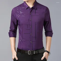 Men's Dress Shirts 2024 Shirt High Quality Long Sleeved Slim Fit Business Casual Flip Collar Stripe Single Breasted