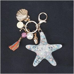 Key Rings Starfish Car Keychains For Girls Women Bag Jewellery Accessories Tassel Conch Shell Pearl Pendant Sea Animal Metal Keyring Dro Dhzhc