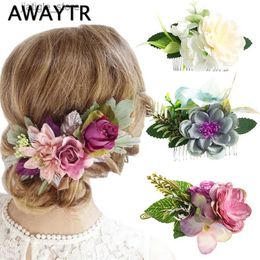 Hair Clips AWAYTR Fabric Hair Comb Handmade Wedding Bride Hair Comb Flower Headdress Elegant Headwear Beach Wedding Hair Accessories Y240329