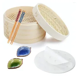 Double Boilers Chinese Steamer Bamboo Dimsum Cooking For Bao Buns Dumpling Steamers Vegetable Snack With Lid Basket