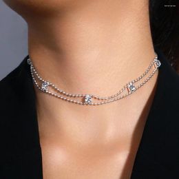 Choker Stonefans Ins Fashion Metal Beads Clavicle Chain Necklace Women Double Layer Simple Hollow Out Jewelry Gift