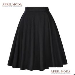 Skirts Elegant High Waist Pleat Skirt Black Knee Length Flared Retro Vintage 50S Rockabilly Swing Women Faldas Saia Jupe Drop Deliver Dh5Hf