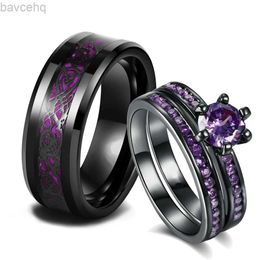 Wedding Rings Charm Couple Rings Romantic Purple Rhinestones Women Rings Set Trendy Men Stainless Steel Celtic Dragon Ring Fashion Jewelry 24329