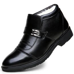 Boots 100% Genuine Leather Winter Boots Men Winter Shoes Cowhide Leather Warm Shoes Plush Black Chelsea Boots Man Ankle Booties