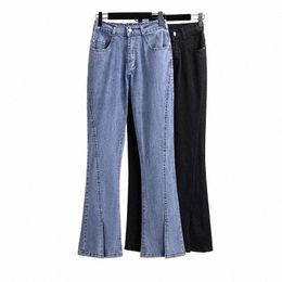 155kg Plus Size Women's Trousers High Waist Casual Loose Slit Flared Jeans Black Blue Hip 150 5XL 6XL 7XL 8XL 9XL T6zS#