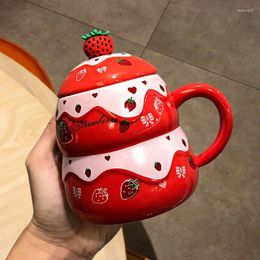 Mugs 500ML Cute Fruit Ceramic Mug With Lid And Spoon High-value Cartoon Office Coffee Tea Cups