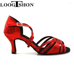 Dance Shoes Loogtshon Latin Woman Shining RED Satin Women Salsa Party Beautiful And Comfortable Passion