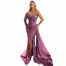 gorgeous Arab Women's Evening Dres Satin Mermaid Side Split Fold Princ Fi Celebrity Prom Gowns Formal Party Robe De j7M0#