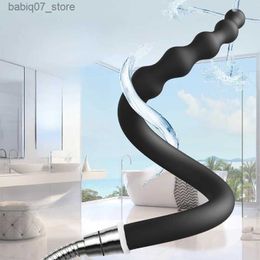 Other Massage Items Silicone 58cm long anal bead plug diffuser double enema vaginal cleaning kit Buttplug syringe shower head homosexual sex toy Q240329