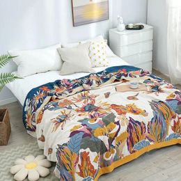 Blankets Ink Flower Fragrance Cotton Multi-layer Gauze Towel Quilt Summer Cool Throw Blanket Bedroom Comfy Bed Sheet 240x250