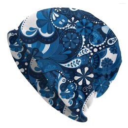 Berets Blue Background Floral Art Sport Beanie Caps Paisley Skullies Beanies Ski Soft Thin Bonnet Hats