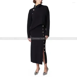 Skirts French Niche Diagonal Row Of Gold Buttons Pure Cashmere Turtleneck Jumper Slim Knit Half Skirt Set