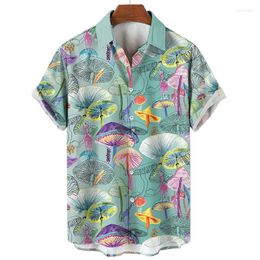 Men's Casual Shirts Cartoon 3D Print Mushroom Shirt For Men Clothes Harajuku Fashion Plants Graphic Short Sleeve Blouse Hawaiian Beach Top