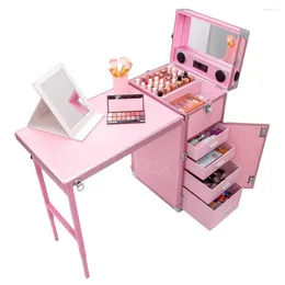 Storage Boxes Custom Pink Nail Table Rolling Case Beauty Salon Manicure Makeup Station Artist Cosmetic Trolley