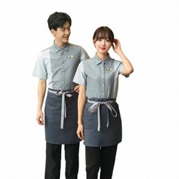 catering Teahouse Working Clothing Waiter Uniform Short Sleeved Restaurant Fast Food Shop Chinese Restaurant Waitr Uniform D608#