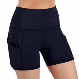 yoga Shorts High Elasticity Solid Plus Size Slim Fit Pockets Fitn Shockproof High Waist Summer Sport Shorts Female Clothes 59Qy#