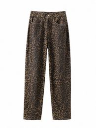 leopard High Waisted Jeans Wide Leg Baggy Pants Streetwear Trousers Y2k Fi 2024 Versatile Loose Denim Pants Mom Jeans R9LS#