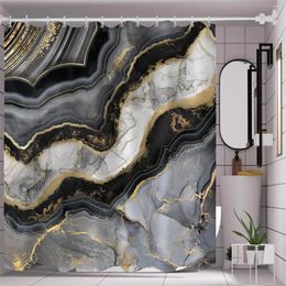 Shower Curtains Black Grey Gold Marble Curtain Grey Modern Abstract For Bathroom Cool Art Pretty Fabric Bath Decor