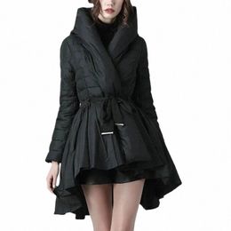 Jaquetas de inverno femininas com capuz quente preto fi lace-up cott-acolchoado jaqueta lg manga parkas para baixo mulheres outerwear roupas l7TL #