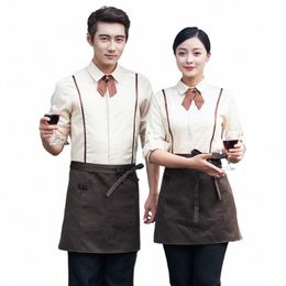 western Restaurant Work Uniform Autumn/Winter Lg Sleeve Waiter Tie Shirt+Apr Set Cake Shop Waitr Workwear Free Ship a5Dp#