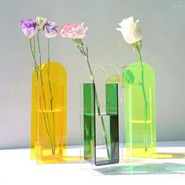 Vases Nordic Style Flower Vase Rainbow Color Acrylic Container Pot Desktop Ornaments Wedding Party Home Decoration Gifts