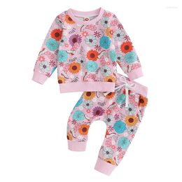 Clothing Sets Western Baby Girl Sweatshirt And Sweatpants Set Toddler Floral Shirt Infant Long Sleeve Cow Print Pants Outfits 0-3T