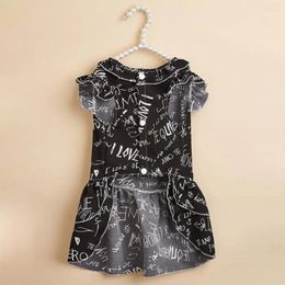 Dog Apparel Pet Outfit Soft Wear Dress Black Sleeveless Printed Clothes