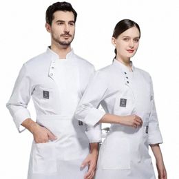 restaurant Chef Coat Waiter Unisex Work Jacket Cook Tops Kitchen Uniform Lg Waitr Short Wear Sleeve S7hf#