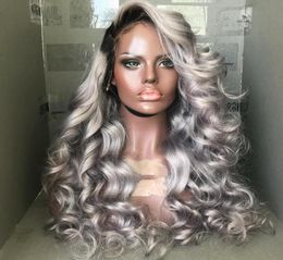 Grey Human Hair Wig For Women Body Wave Virgin Peruvian Silver Grey Full Lace Wig Glueless Silver Ombre Human Hair Wigs1191871