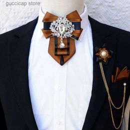Bow Ties British Luxury Rhinestone Bow Tie Sets High-end Mens Business Banquet Jewellery Men Wedding Accessories Original Bowtie Y240329