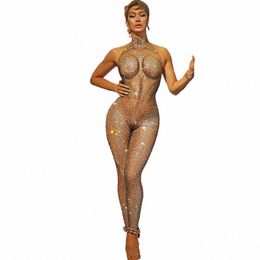 sexy Stage Full Rhinestes Jumpsuit Evening Celebrate Outfit Nightclub Birthday Singer Stage Stretch Performance Dance Costume W765#