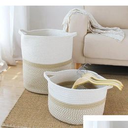 Storage Bags Baskets Cotton Thread Basket Weaving Clothes Toys Organising Home Snack Candy Boxes Cosmetics Jewellery Drop Delivery Garde Otwfb