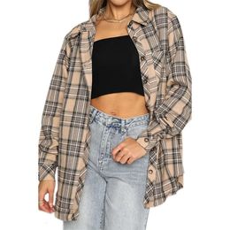 New 2024 Autumn/winter Checkered Shirt Womens Casual Long Sleeved Cardigan Plaid Shirt Top 4B6XN