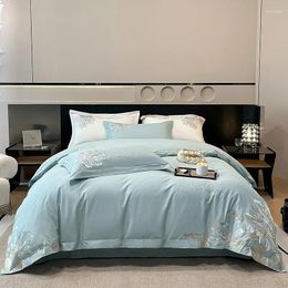 Bedding Sets Fresh And Light Luxury Wind Four-piece Cotton Embroidery Bed Sheet Quilt Set Summer Skin-friendly Naked Sleeping High-grade